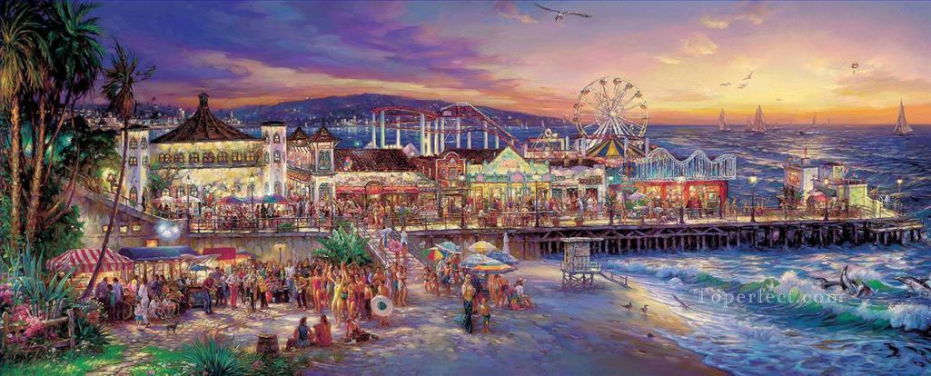 Paisaje urbano de Santa Mónica, escenas de la ciudad moderna, playa Pintura al óleo